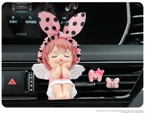 Cute angel car air vent ornament aromatherapy clip with pink polka dot bunny ears decor.
