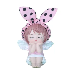 Cute resin angel car ornament with pink polka dot bunny ears for sweet girls gift.