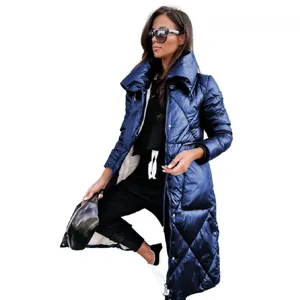 Women shiny long puffer jacket winter warm coat oversized lapel zip outerwear apparel