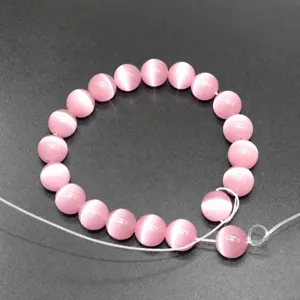 Round colorful pink cat eye stone crystal beads diy handmade jewelry bracelet necklace accessories