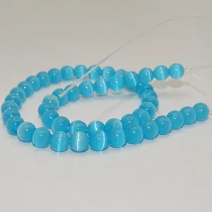 Blue round cat eye stone loose beads for DIY handmade jewelry making bracelets necklaces