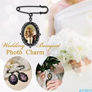 Vintage zwarte bruidsboeket foto charm herdenking speld broche geheugen hanger cadeau