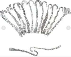 Juego de marcapáginas de metal vintage plateado pluma sirena dragón hueco lote 10