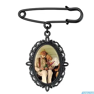 Vintage Legering Foto Broche Ovale Herinnering Hanger voor Bruidsboeket