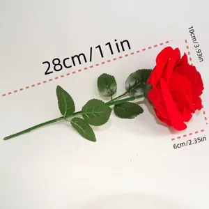 Flocked Rose Ring Box with Stem Red Flower Proposal Jewelry Box Gift Box Detail View