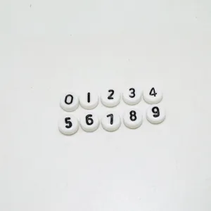 White acrylic round number beads 0-9 for DIY jewelry making, bracelets, and necklaces.