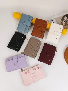 Multi-color women's folding leather wallet retro coin purse card holder chic design