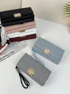 Long women wallet PU leather clutch multi card slot elegant daily purse with metal buckle