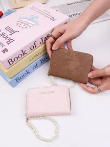Porte-cartes velours femme mini porte-monnaie perle élégant petit sac zippé pratique style chic