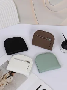 Monedero Semicircular Minimalista Japonés de Cuero PU Color Sólido Mujeres Cartera Pequeña Multi Ranuras para Tarjetas Ultra-ligero Mini Bolsa