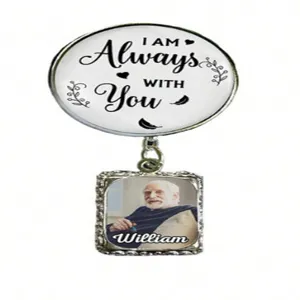 DIY photo memorial brooch pin, custom picture bouquet pendant with loving quote engraved.