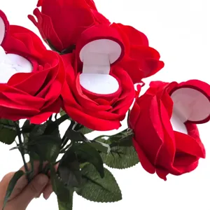 Red rose ring box bouquet proposal jewelry gift box earring ring holder packaging display