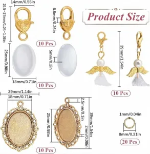 DIY photo pendant jewelry making findings size chart featuring detailed dimensions and specs.