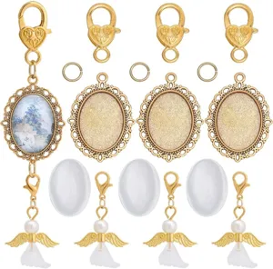 DIY oval bezel tray keychain making kit with lobster clasps and cabochons for crafts.