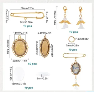 DIY photo pendant brooch blank tray set with angel charms and glass cabochons 85c