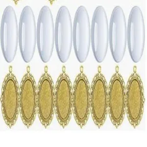 Set di vassoi con castone per gioielli in lega ovale DIY e cabochon per collana artigianale.