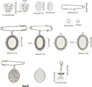 DIY photo pendant brooch components memory bouquet pin blank tray bezel craft making supplies