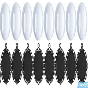 Vassoi pendenti ovali DIY e cabochon in vetro trasparente per la creazione di gioielli artigianali.