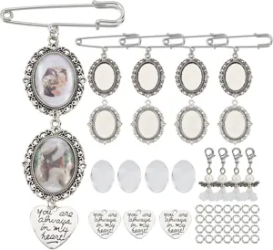 DIY photo brooch pin blank set wedding bouquet memorial charm bezel glass cabochons