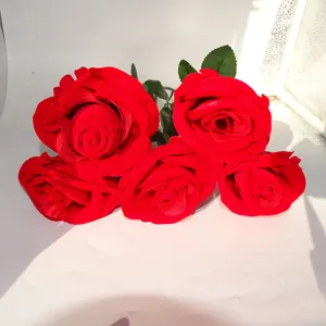 Red flocked rose ring box proposal jewelry gift box cute rose shaped jewelry organizer holder