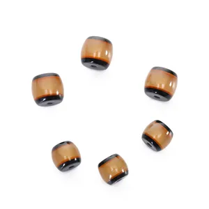 Resin imitation horn barrel beads details, brown and black edge DIY jewelry accessories.