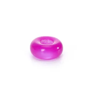 Bright magenta resin donut bead detail, smooth glossy finish for DIY jewelry and crafts.