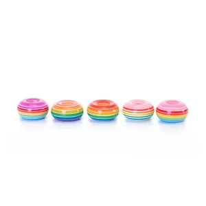 Colorful resin striped donut beads for DIY jewelry making, smooth surface and neat detail.