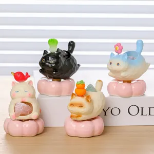 Cute Cartoon Lucky Cat Resin Figurine Blind Box Crystal Gravel Desktop Ornament Office Workstation Home Decor Gift