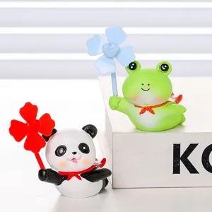 Cute cartoon animal desktop ornament resin figurine with windmill for home and office decor.