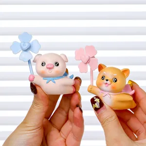 Cute cartoon windmill animal figurines resin desktop ornament home decor cute pig and dog