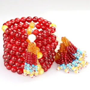 Crystal Glass Beads Car Hanging Ornament Buddhist Prayer Beads With Tassel Auto Interior Decoration Dashboard Charm