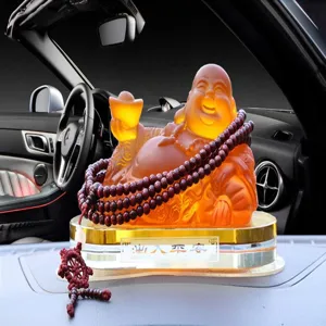 Statua Buddha per cruscotto auto con perline e testo di benedizione decorazione in resina.