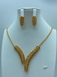 Vergulde vintage blad ketting oorringen sieraden set voor vrouwen feest bruiloft