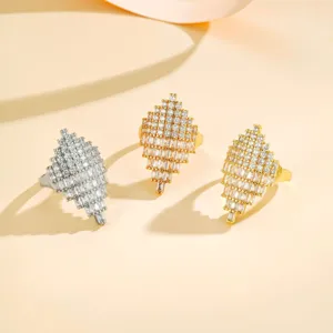 Anillo de Cobre con Circonia Cúbica y Polígono Geométrico Exagerado Anillo Ajustable de Hoja Multicapa Completamente Incrustado de Cristales para Joyería de Mujer Regalo