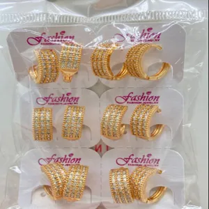 Wholesale fashion gold-plated cubic zirconia hoop earrings set for women daily wear.