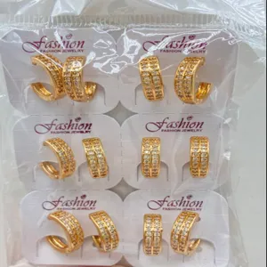 Cross-border fashion luxury minimalist geometric copper gold-plated zircon earrings set.