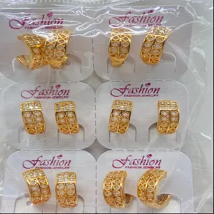Vergoldete Zirkonia Hohl-Creolen Ohrringe Set Mode Großhandel Schmuck für Frauen