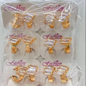 Wholesale gold plated cubic zirconia hoop earrings set, elegant geometric design for women.