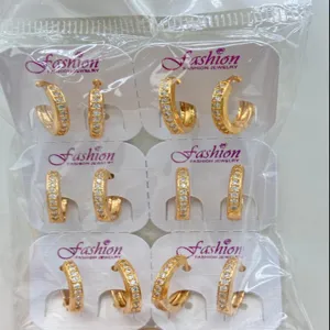 Gold plated cubic zirconia hoop earrings set wholesale fashion jewelry stylish women accessories