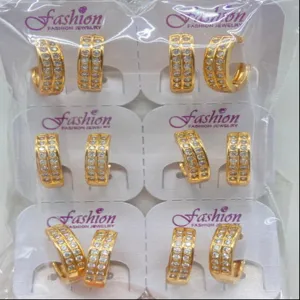 Vergoldete Kupfer Zirkonia Creolen Mode Schmuck Großhandel Set für elegante Damen