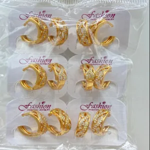 Detail view of wholesale gold plated pave zircon geometric hoop earrings packaged securely.
