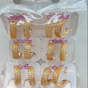 Gold plated zircon hoop earrings bulk set fashion daily jewelry wholesale details show