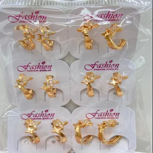 Gold plated zircon star hoop earrings bulk wholesale fashion jewelry closeup details