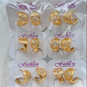 Wholesale gold-plated geometric zircon earrings set, elegant hollow design for daily wear.