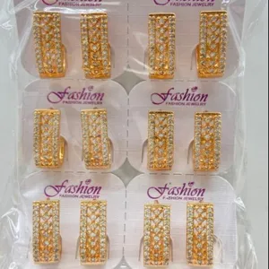 Fashion gold-plated cubic zirconia geometric hoop earrings wholesale bulk display set.