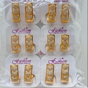 Wholesale European American fashion minimalist geometric copper gold-plated zircon earrings set