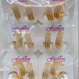 Vergoldete Zirkonia Creolen Ohrringe Set, modische Mikro-Pave Damen Schmuck im Großhandel.