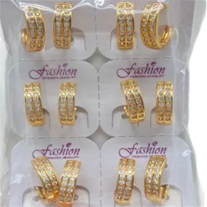 Elegante vergoldete Zirkon Creolen mit doppelter Reihe für Damen Modeschmuck.