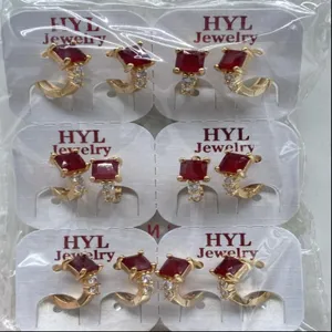 Vergoldete rote Zirkonia Creolen Ohrringe Großpackung modisches Design Schmuck Damen
