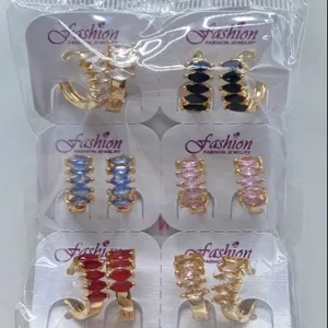 Grenzüberschreitende Kupfer vergoldete bunte Zirkon Creolen Set, modischer Damenschmuck im Alltag.